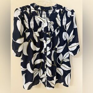 Ann Taylor Navy and White Floral Blouse